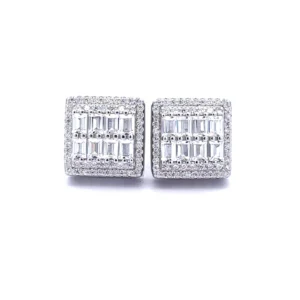 CADENZA 925 SILVER CZ RHODIUM ICED OUT EARRINGS